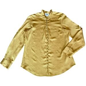 Express Button Up Blouse Portofino Ruffle Mustard Satin